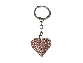 Pink & Silvertone Crystal Stone Heart Shaped Pendant Keychain