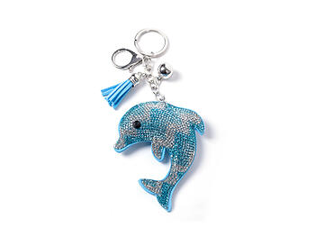 Dolphin Tassel Bling Faux Suede Stuffed Pillow Key Chain Handbag Charm