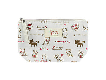 Small Beige Kitten Print Carry All Pouch Bag Accessory w/ Strap