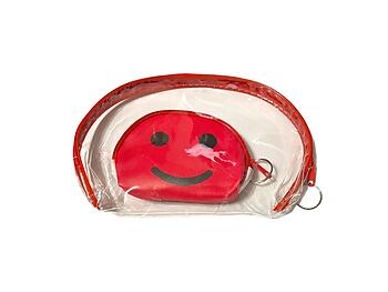 Red Happy Face Coin Purse Keychain Large Zipper Cosmetic Bag Set