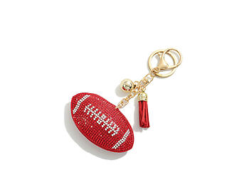 Red/White Football Tassel Bling Faux Suede Stuffed Pillow Key Chain Handbag Charm