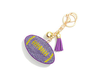 Purple/Yellow Football Tassel Bling Faux Suede Stuffed Pillow Key Chain Handbag Charm