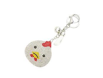 Chicken Tassel Bling Faux Suede Stuffed Pillow Key Chain Handbag Charm