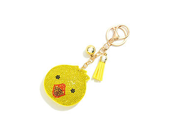 Yellow Puffer Chicken Tassel Bling Faux Suede Stuffed Pillow Key Chain Handbag Charm