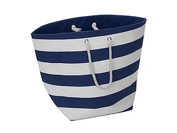 Navy Blue Stripe Jumbo Man-made Beach Tote / Hamper Straw Tote