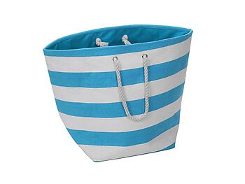 Aqua Stripe Jumbo Man-made Beach Tote / Hamper Straw Tote