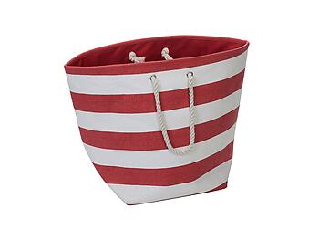 Red Stripe Jumbo Man-made Beach Tote / Hamper Straw Tote