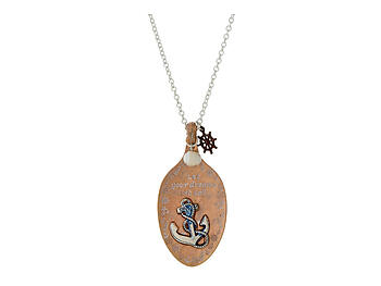 Copper Anchor Beach Theme Spoon Burnished Metal Pendant Long Necklace