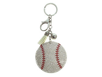 Baseball Tassel Bling Faux Suede Stuffed Pillow Key Chain Handbag Charm