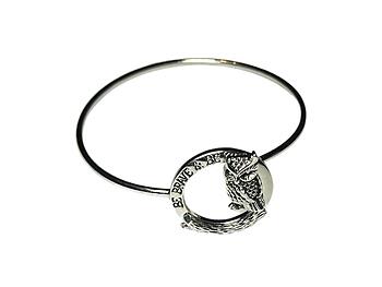 Silvertone Be Brave & Be Kind Imprint Owl Hinge Bangle Bracelet