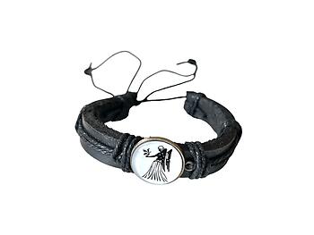 Virgo Zodiac Sign Black Leather Band Glass Dome Bracelet