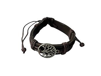 Dark Brown Leather Band Tree of Life Silver Bracelet