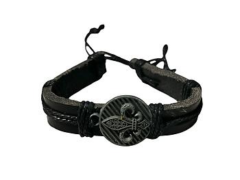 Black Leather Band Fleur De Lis Bracelet