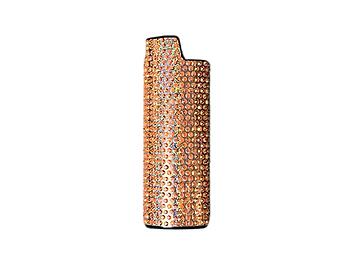 Orange Rhinestone Metal Shell Lighter Case Cover Holder Fits Bic Lighters