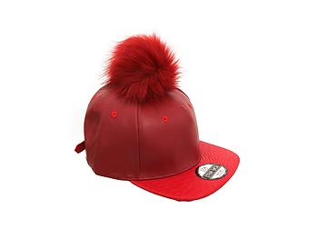 pom pom leather baseball cap