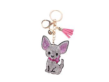 Clear Chihuahua Faux Suede Tassel Stuffed Pillow Key Chain Handbag Charm