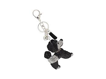 Black & Silver Poodle Tassel Bling Faux Suede Stuffed Pillow Key Chain Handbag Charm