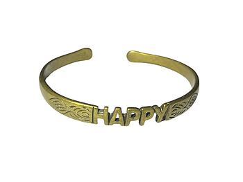 Happy Brass Message Cuff Bracelet