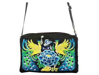 Fabric Flower Double-Sided Embroidered Shoulder Bag with Adjustable Strap