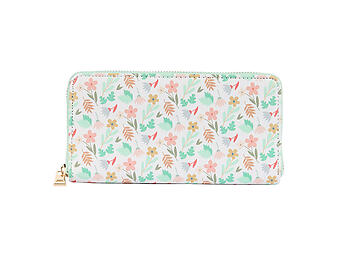 Flowers Vinyl Printed Zip Around Clutch Wallet