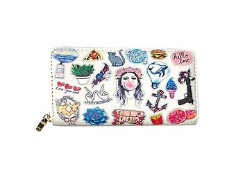 Good Vibes Vinyl Printed Zip Around Clutch Wallet