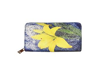 Yellow Flower Vinyl Printed Zip Around Clutch Wallet