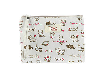 Beige Kitten Print Carry All Pouch Bag Accessory w/ Strap