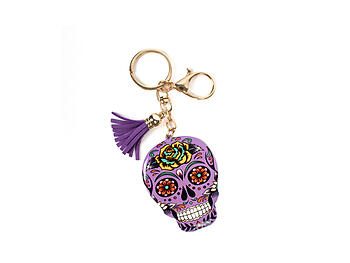 Purple Metal Sugar Skull Tassel Key Chain Handbag Charm