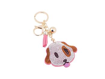 Dog Face Tassel Bling Faux Suede Stuffed Pillow Key Chain Handbag Charm