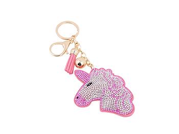 Pink Unicorn Tassel Bling Faux Suede Stuffed Pillow Key Chain Handbag Charm