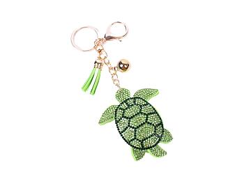 Green Turtle Tassel Bling Faux Suede Stuffed Pillow Key Chain Handbag Charm