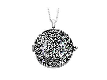 Silvertone Hamsa Hand Magnifying Glass Pendant Necklace