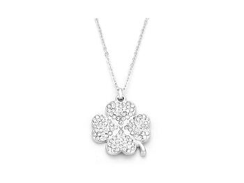 Silvertone Clear Crystal Pave Clover Pendant Necklace