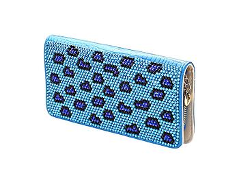 Aqua & Blue Leopard Print Crystal Studded Continental Wallet