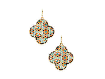 Geometric Printed Wood Moroccan Quatrefoil Shaped Earrings