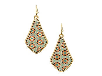 Geometric Printed Wood Moroccan Lozenge Shaped Earrings