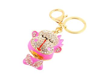 Pink & Clear Moving Parts Metal Rhinestone Monkey Keychain