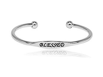 Blessed Silvertone Metal Cuff Bracelet