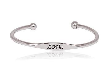 Love Silvertone Metal Cuff Bracelet