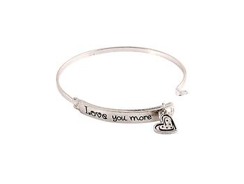 Silvertone Love You More Hook Style Bangle Bracelet