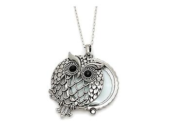 Silvertone Owl Magnifying Glass Pendant Necklace