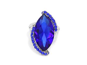 Blue & Silvertone Marquise Crystal Rhinestone Stretch Cocktail Ring