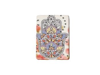 Hamsa Hand Printed Double Compact Mirror w/ Crystal Stones