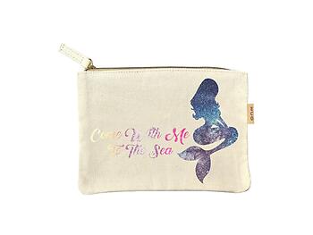 Come With Me to the Sea Small Cotton Canvas Cosmetic Zipper Eco Pouch Bag