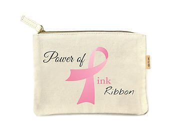 Power of Pink Ribbon Small Cotton Canvas Cosmetic Zipper Eco Pouch Bag