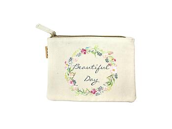 Beautiful Day Small Cotton Canvas Cosmetic Zipper Eco Pouch Bag