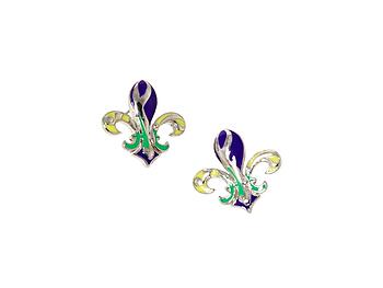 Silver Mardi Gras Fleur De Lis Stud Earrings