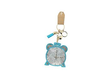 Aqua Clock Tassel Bling Faux Suede Stuffed Pillow Key Chain Handbag Charm