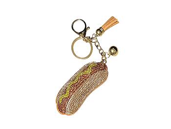 Hotdog Tassel Bling Faux Suede Stuffed Pillow Key Chain Handbag Charm